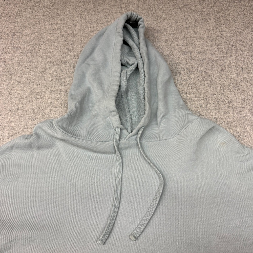 Eileen Fisher Hoodie Sweatshirt Size Medium Blue Boxy Raw Hem French Terry Pullo - Picture 7 of 9